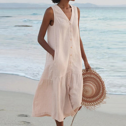 Hoku Studio – Zomerse Midi Jurk met V-Hals