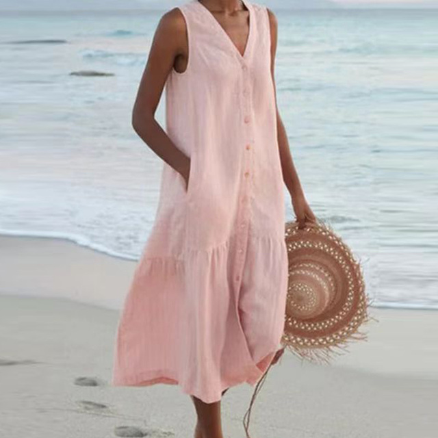 Hoku Studio – Zomerse Midi Jurk met V-Hals
