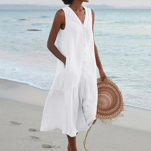 Hoku Studio – Zomerse Midi Jurk met V-Hals