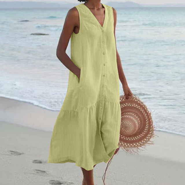 Hoku Studio – Zomerse Midi Jurk met V-Hals