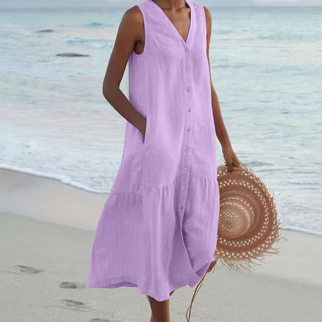 Hoku Studio – Zomerse Midi Jurk met V-Hals