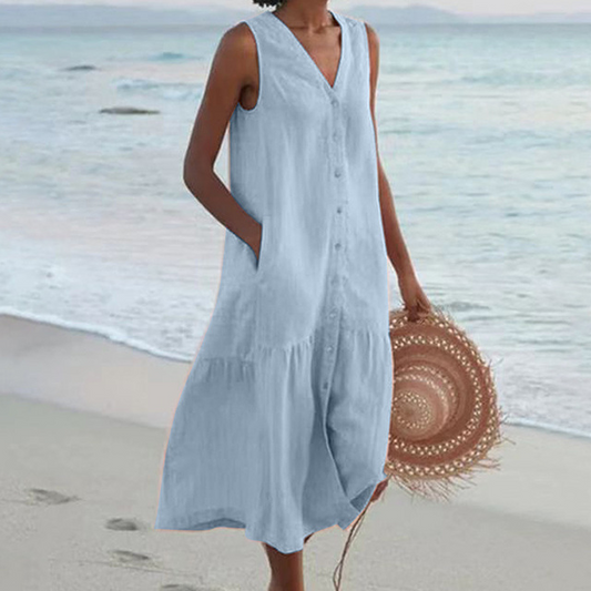 Hoku Studio – Zomerse Midi Jurk met V-Hals