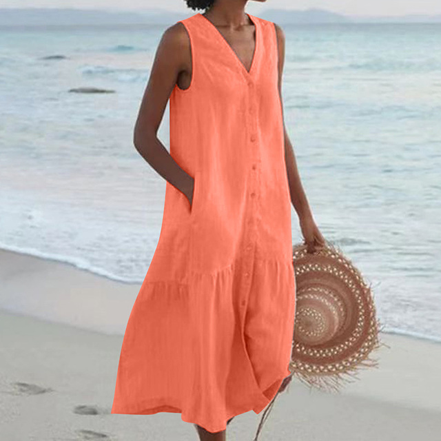 Hoku Studio – Zomerse Midi Jurk met V-Hals